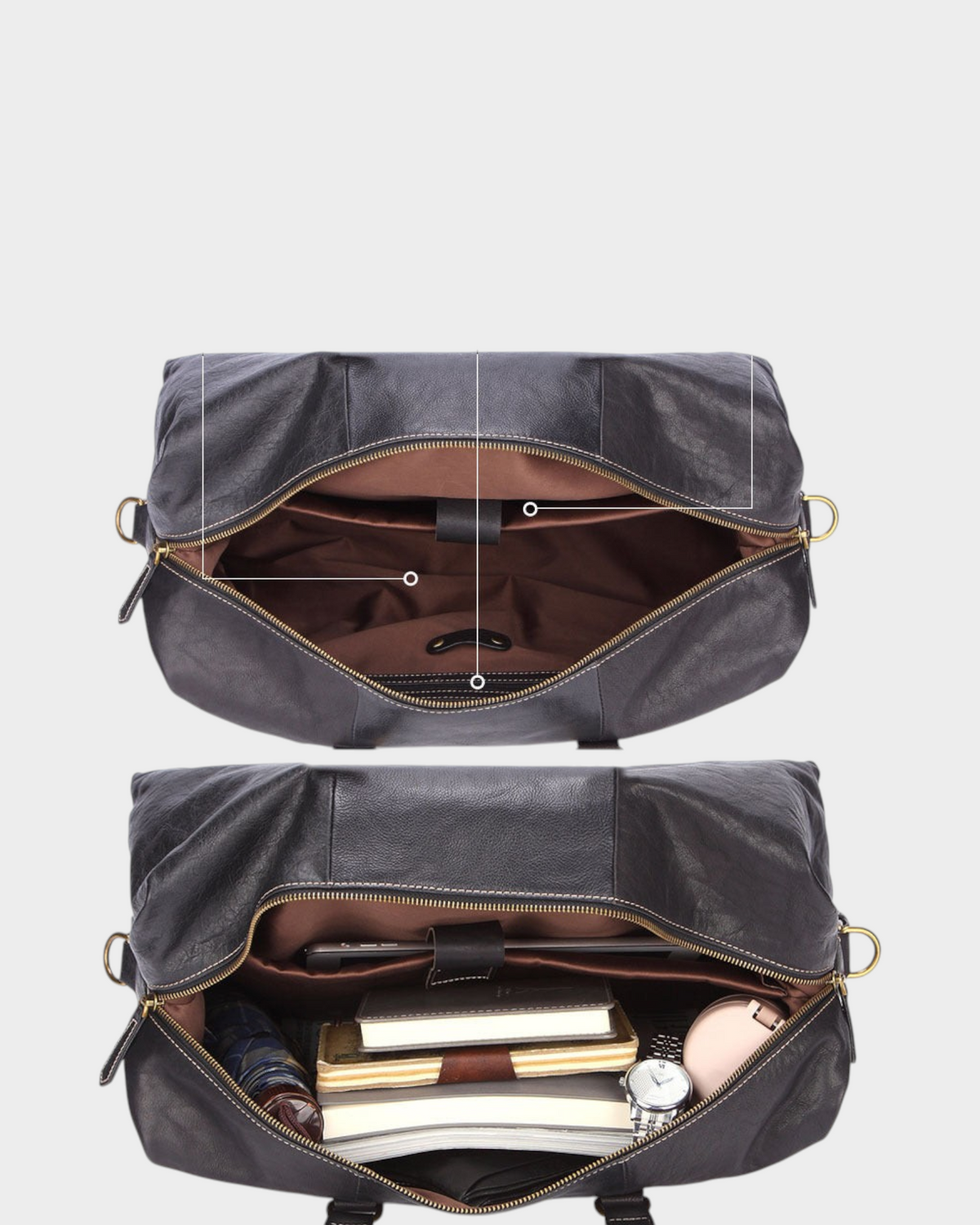 SIEVRA Transit Weekender Bag interior and hardware detail