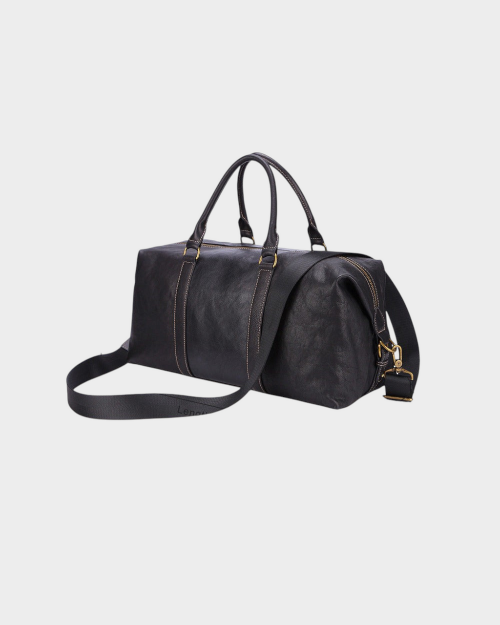 SIEVRA Transit Weekender Bag in black first-layer cowhide leather, side view