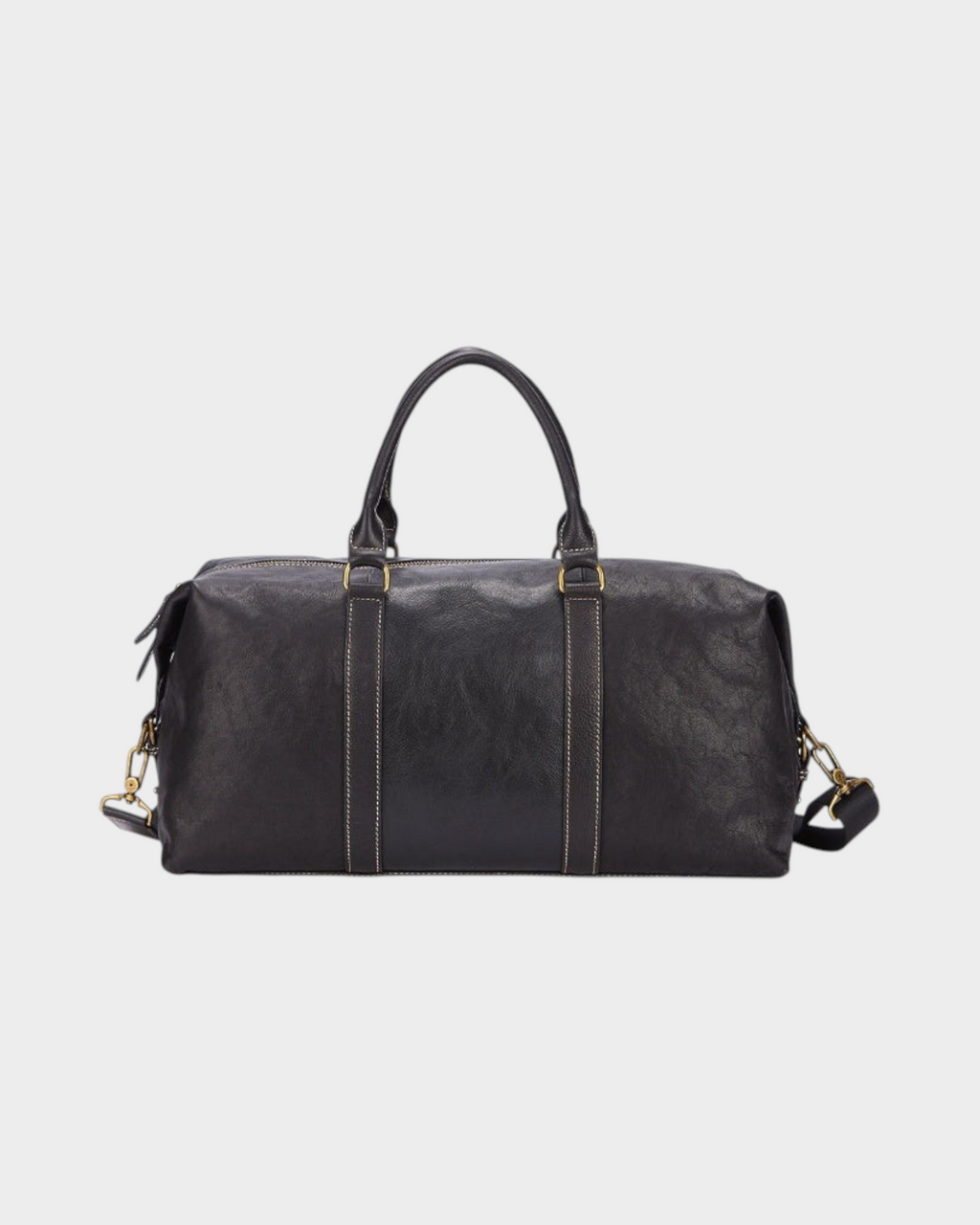 SIEVRA Transit Weekender Bag in black first-layer cowhide leather, front view