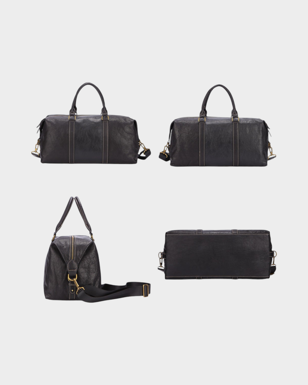 SIEVRA Transit Weekender Bag black leather, shoulder strap detail
