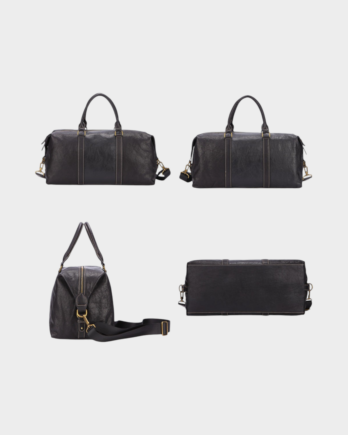 SIEVRA Transit Weekender Bag black leather, shoulder strap detail