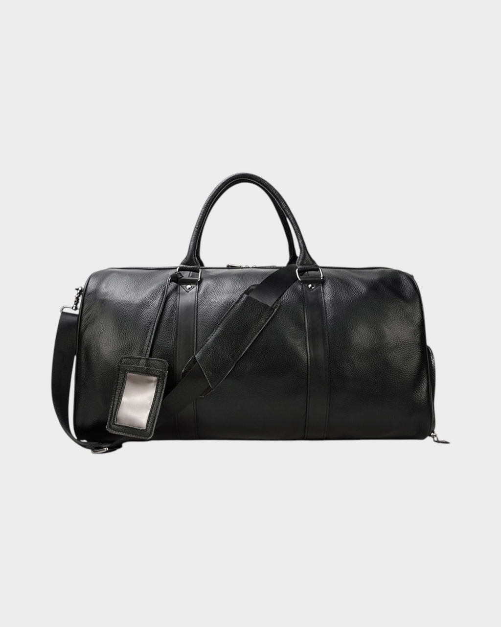 SIEVRA Haul travel bag black leather, side profile view