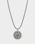 SIEVRA Bearing pendant necklace featuring a stainless steel compass medallion on an adjustable Cuban curb chain