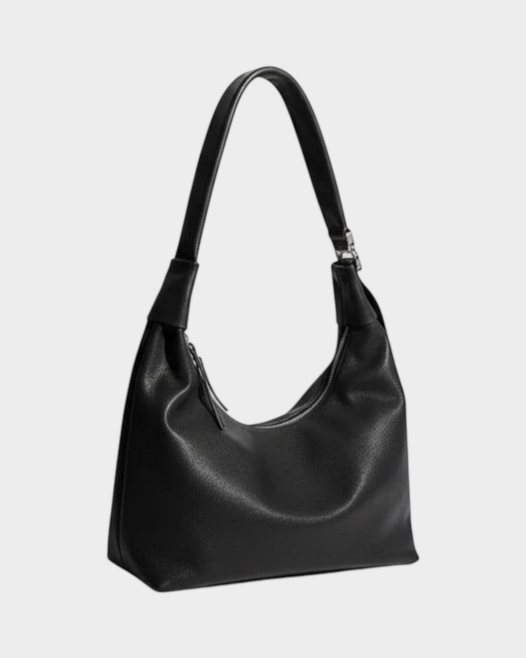 SIEVRA Drift slouchy black shoulder bag made from a cowhide and leather blend with a zip closure.