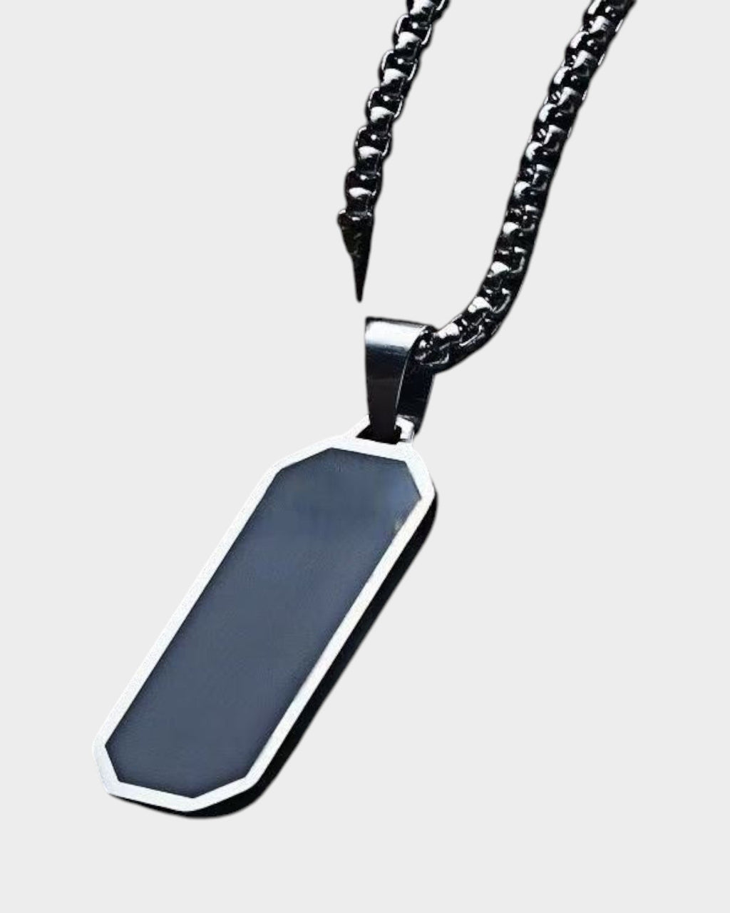 SIEVRA Slate pendant necklace featuring a geometric black inlay on a durable stainless steel bead chain.