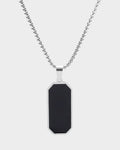 SIEVRA Slate pendant necklace featuring a geometric black inlay on a polished stainless steel bead chain