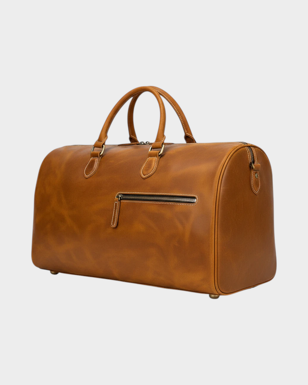 SIEVRA Voyage travel bag in light brown Crazy Horse leather with antique brass hardware and side zipper pocket